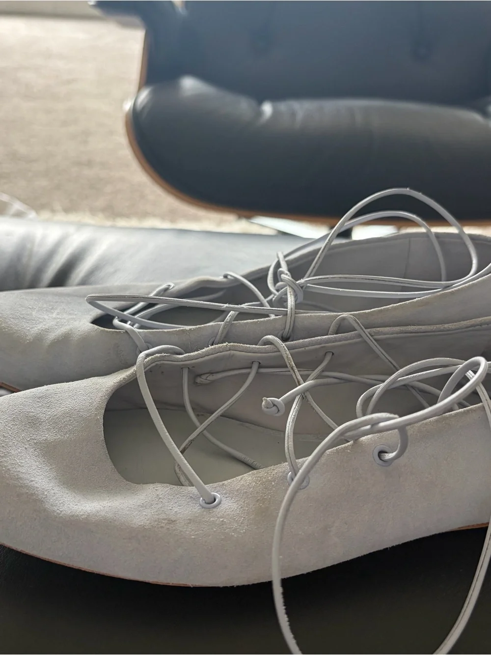 Reformation Lace-Up Women’s Suede Ballet Flats — Light Blue